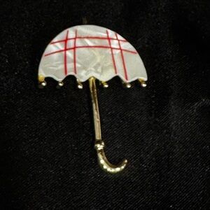 Vintage Umbrella Brooch Pin Mother of Pearl with Gold Tone